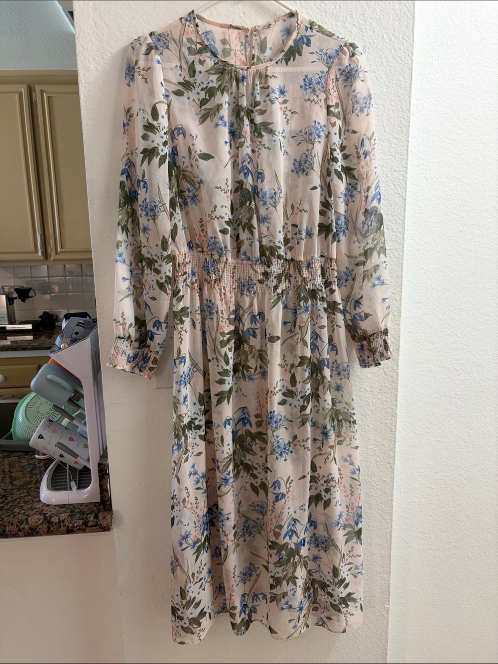 ASOS Cream Midi Dress with Blue & Green Floral Print